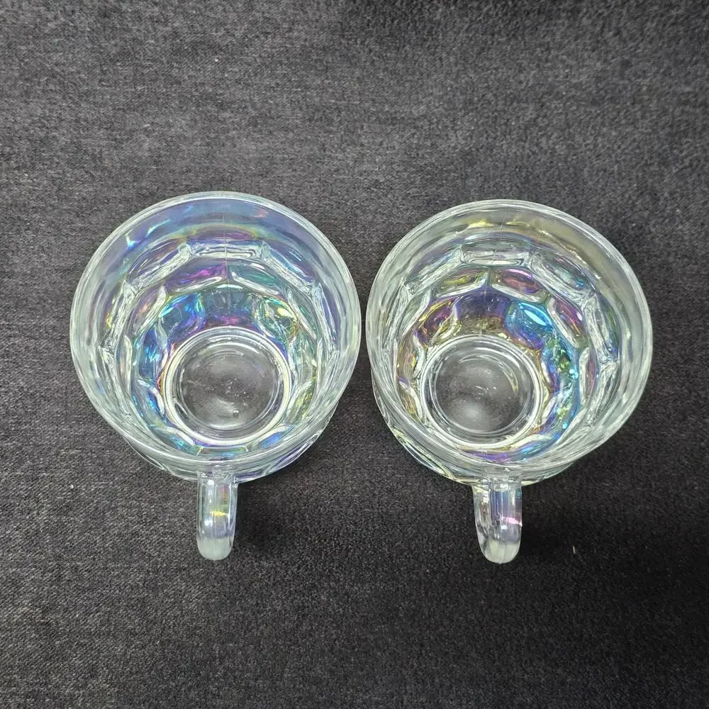 Vintage Federal Glass Iridescent Rainbow Glass Punch Teacups Pair of 2